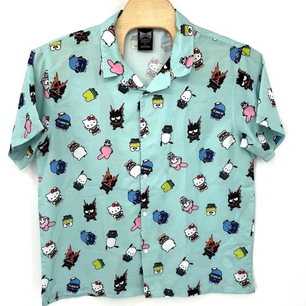 My Hero Academia Sanrio Shirt Mens XL Blue Hello Kitty Friends Button Down Camp
